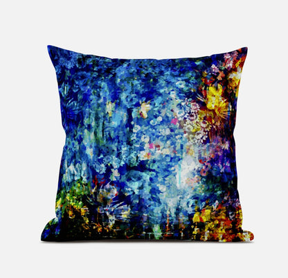 18" Bright Blue Yellow Springtime Zippered Suede Throw Pillow