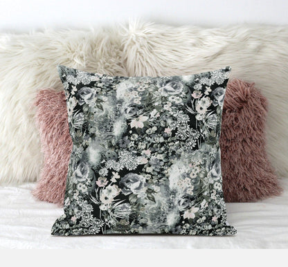16" Gray White Springtime Zippered Suede Throw Pillow