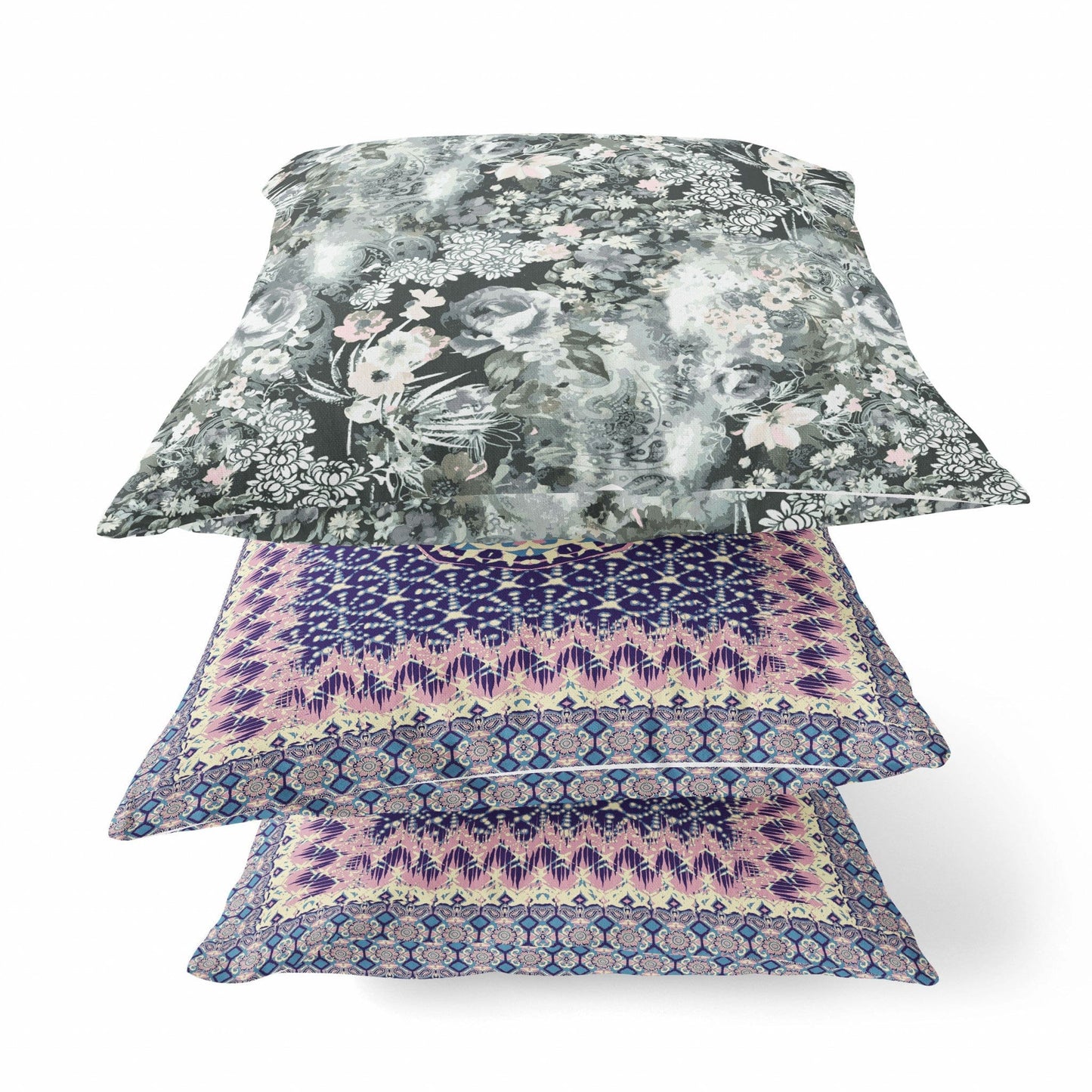 18" Gray White Springtime Zippered Suede Throw Pillow