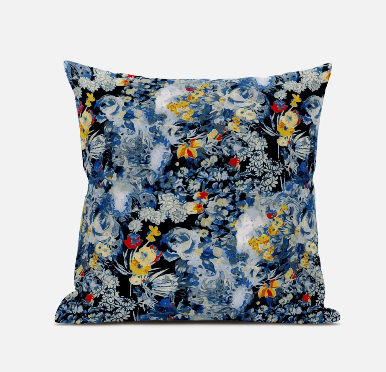 18" Blue Yellow Springtime Zippered Suede Throw Pillow