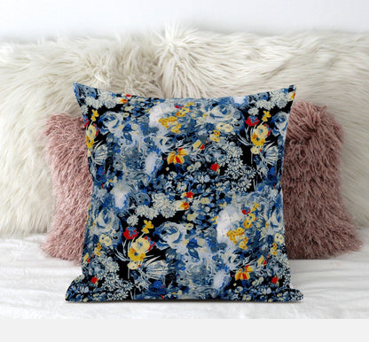 18" Blue Yellow Springtime Zippered Suede Throw Pillow