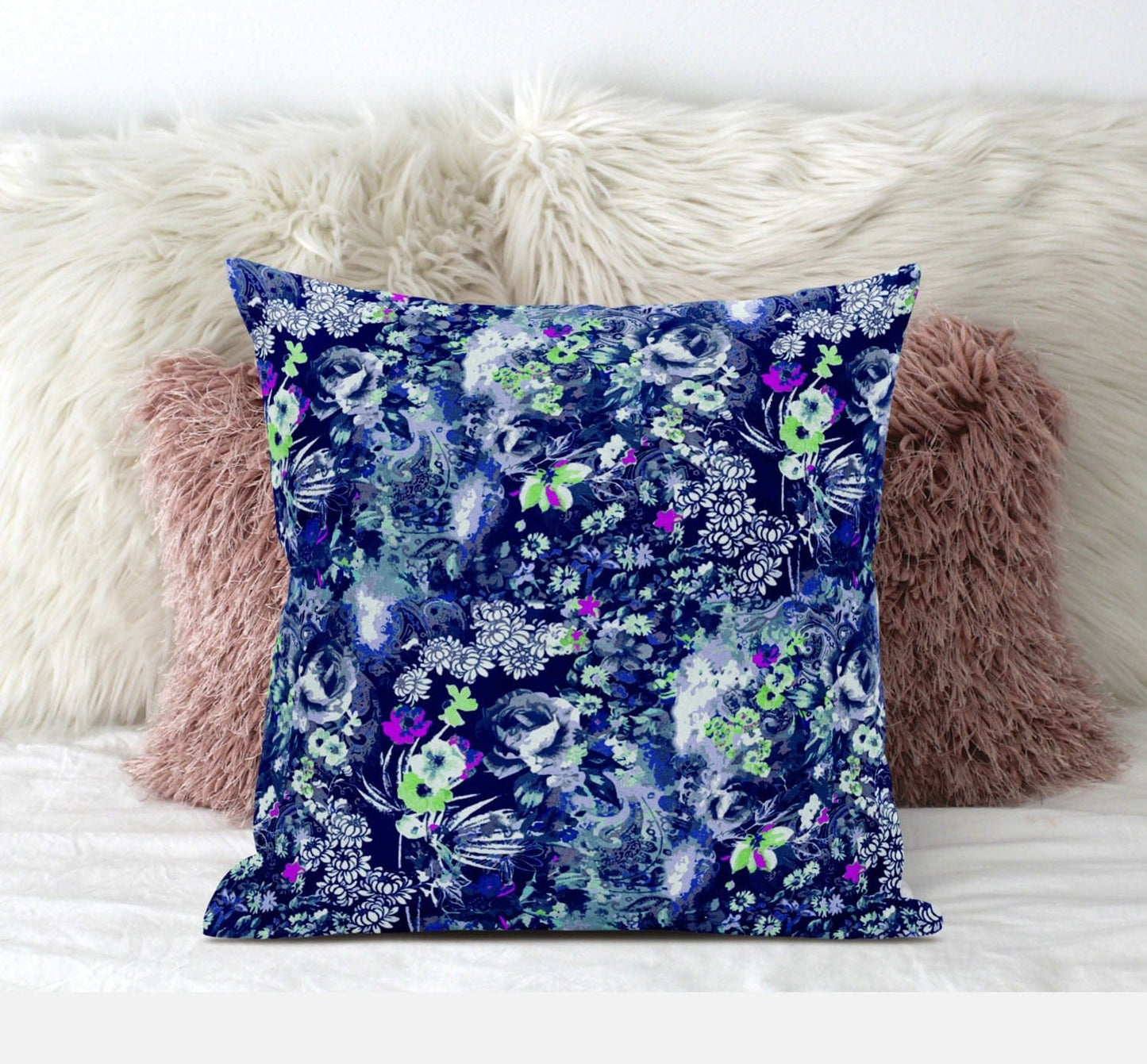 16" Purple Blue Springtime Zippered Suede Throw Pillow