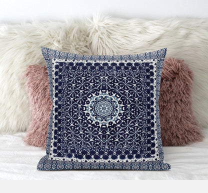 16” Indigo Blue Holy Floral Zippered Suede Throw Pillow