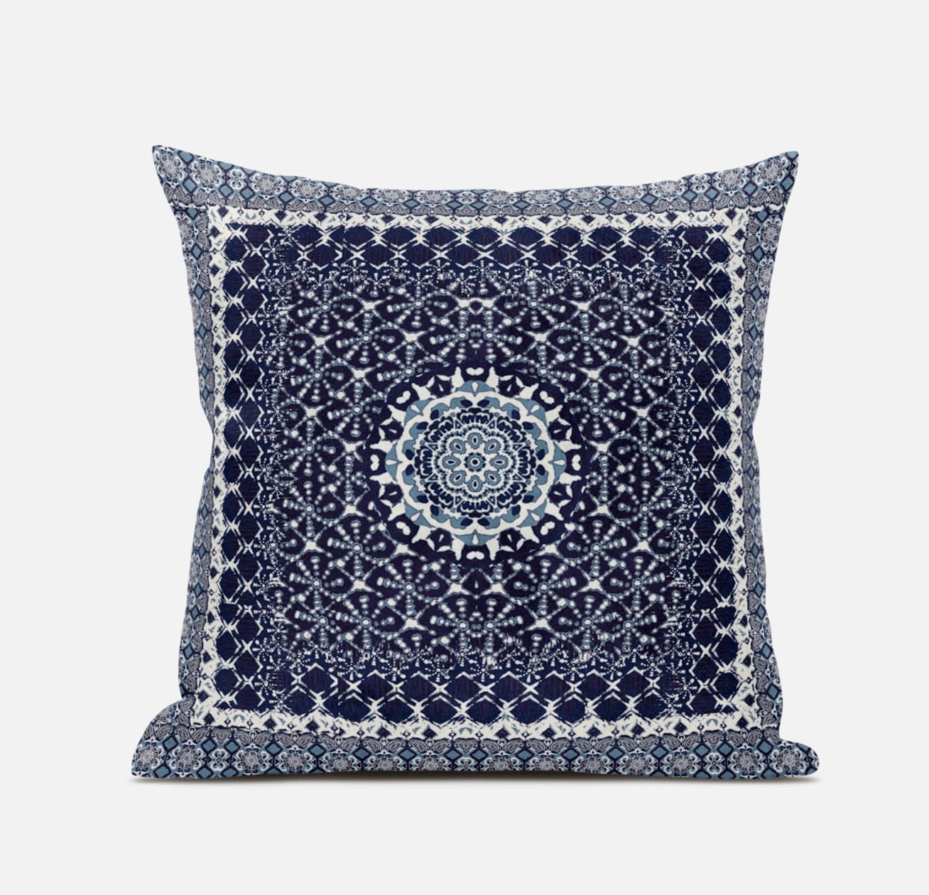 16” Indigo Blue Holy Floral Zippered Suede Throw Pillow