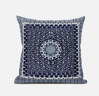 18” Indigo Blue Holy Floral Zippered Suede Throw Pillow