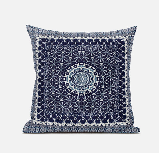 18” Indigo Blue Holy Floral Zippered Suede Throw Pillow