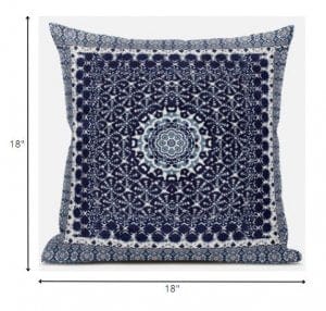 18” Indigo Blue Holy Floral Zippered Suede Throw Pillow
