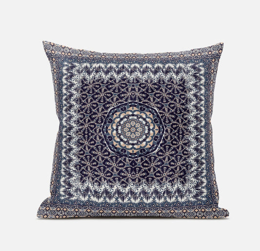 16” Gray Peach Holy Floral Zippered Suede Throw Pillow