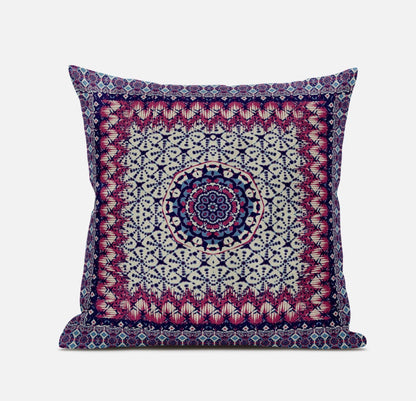 16” Magenta Indigo Holy Floral Zippered Suede Throw Pillow