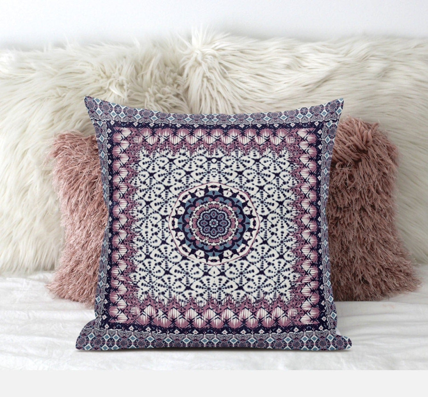 16” Pink Gray Holy Floral Zippered Suede Throw Pillow