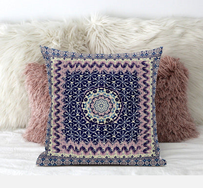 16” Pink Indigo Holy Floral Zippered Suede Throw Pillow