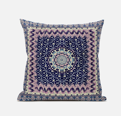 16” Pink Indigo Holy Floral Zippered Suede Throw Pillow
