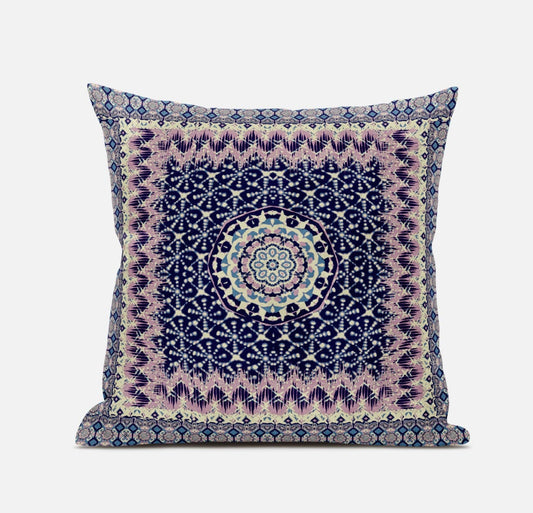 16” Pink Indigo Holy Floral Zippered Suede Throw Pillow