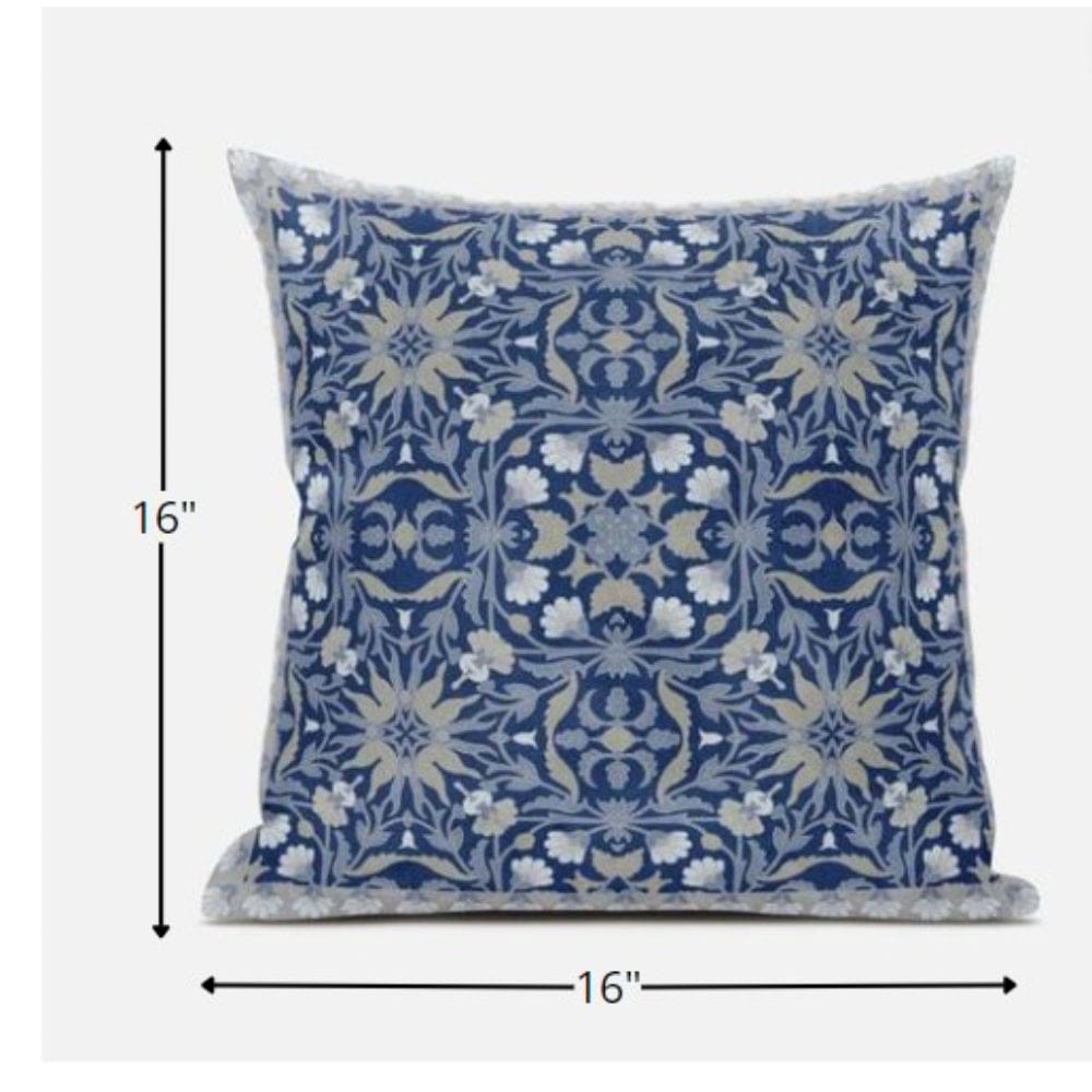 16” Blue Gray Paisley Zippered Suede Throw Pillow