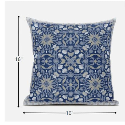 16” Blue Gray Paisley Zippered Suede Throw Pillow