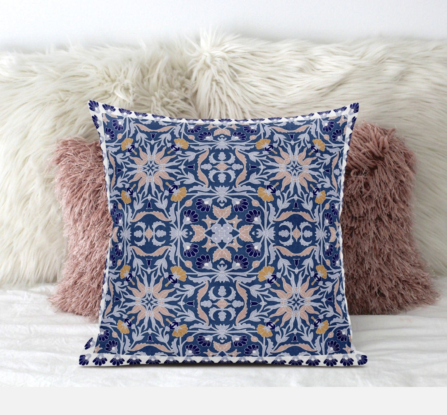 18” Blue Pink Paisley Zippered Suede Throw Pillow