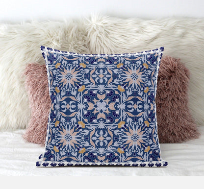18” Blue Pink Paisley Zippered Suede Throw Pillow
