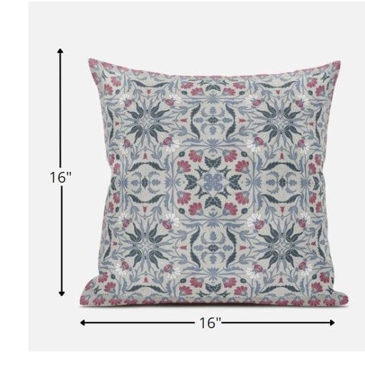 16” Pink Gray Paisley Zippered Suede Throw Pillow