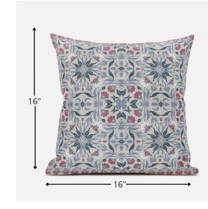 16” Pink Gray Paisley Zippered Suede Throw Pillow