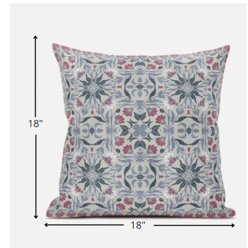 18” Pink Gray Paisley Zippered Suede Throw Pillow