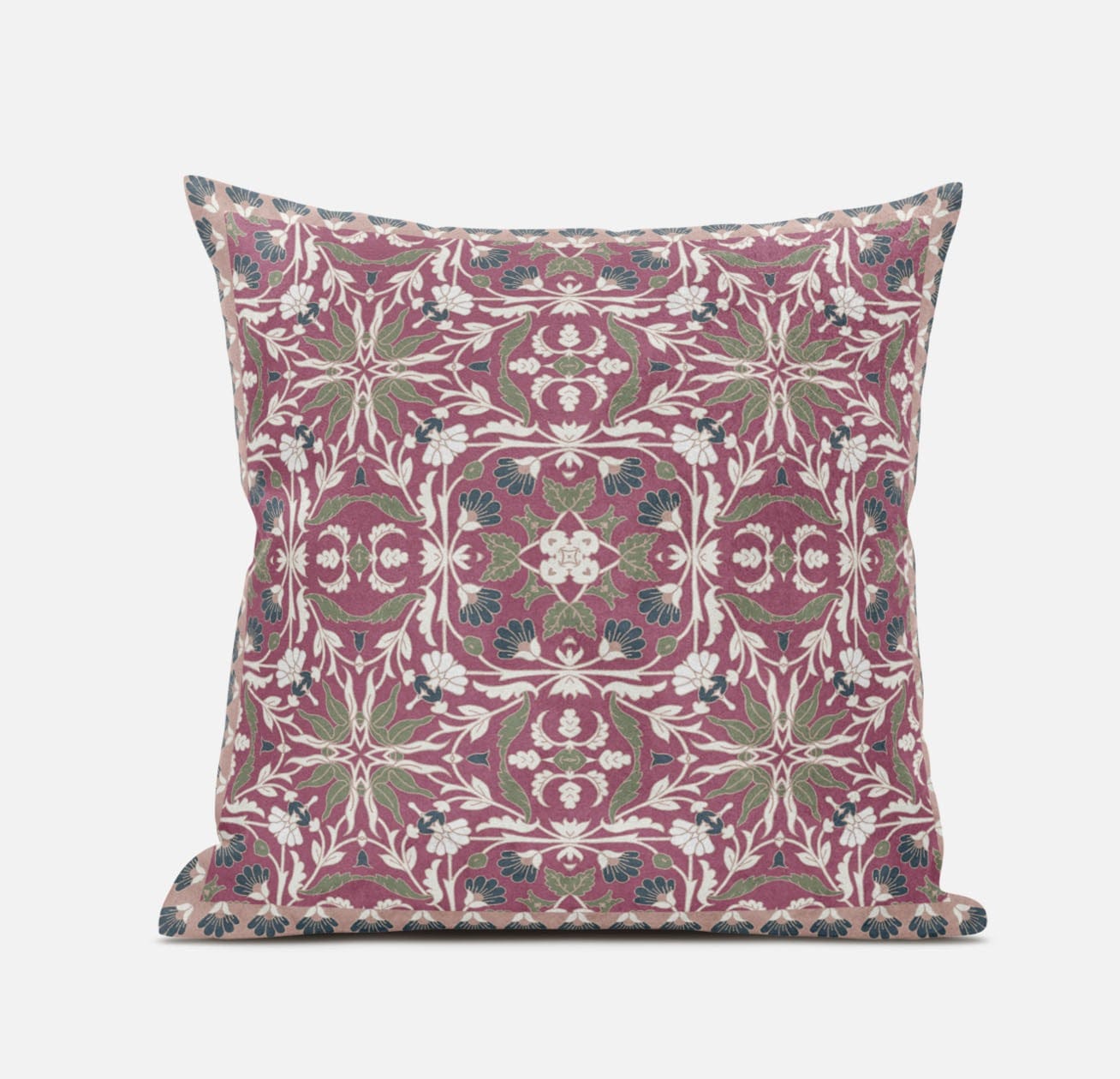 16” Magenta White Paisley Zippered Suede Throw Pillow
