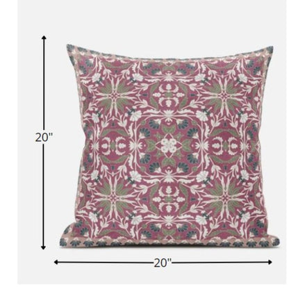 18” Magenta White Paisley Zippered Suede Throw Pillow