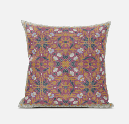 18” Magenta Orange Paisley Zippered Suede Throw Pillow