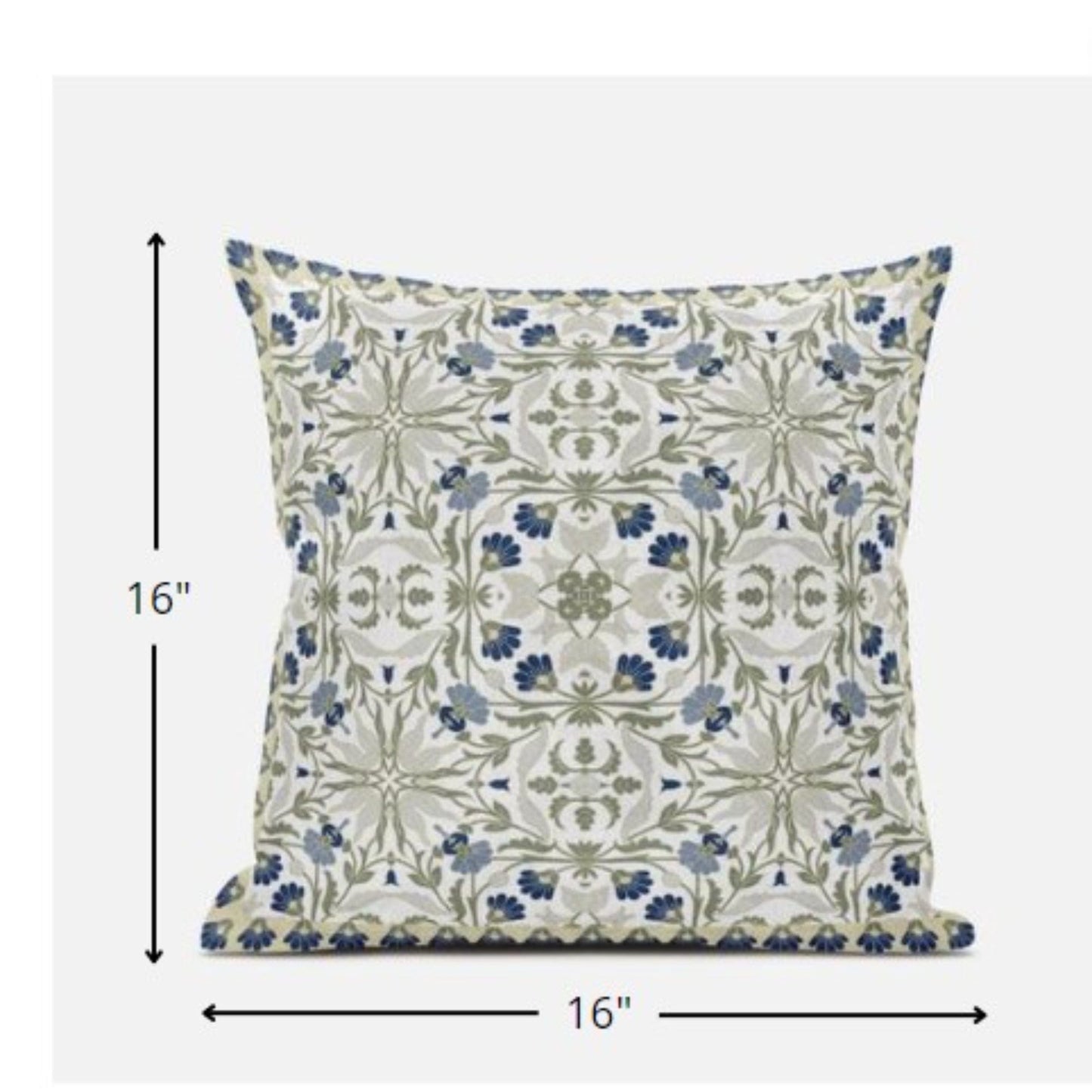 16” White Green Paisley Zippered Suede Throw Pillow