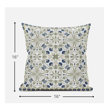 16” White Green Paisley Zippered Suede Throw Pillow