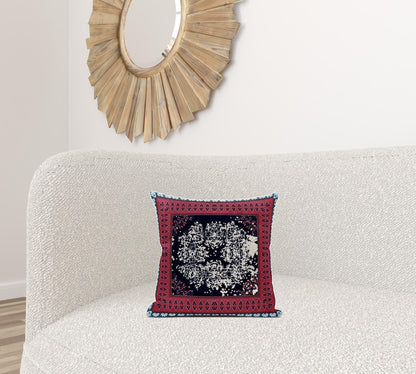 16" X 16" Light Blue White Geometric Zippered Suede Throw Pillow