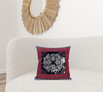 18" X 18" Light Blue White Geometric Zippered Suede Throw Pillow