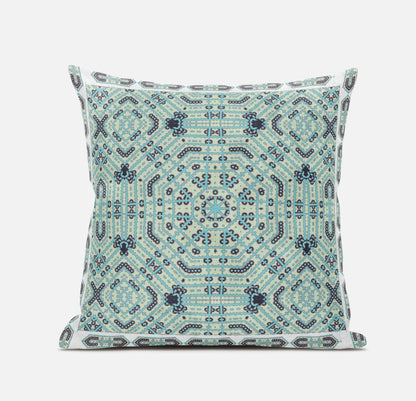 16” Aqua Geostar Zippered Suede Throw Pillow