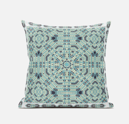 16” Aqua Geostar Zippered Suede Throw Pillow