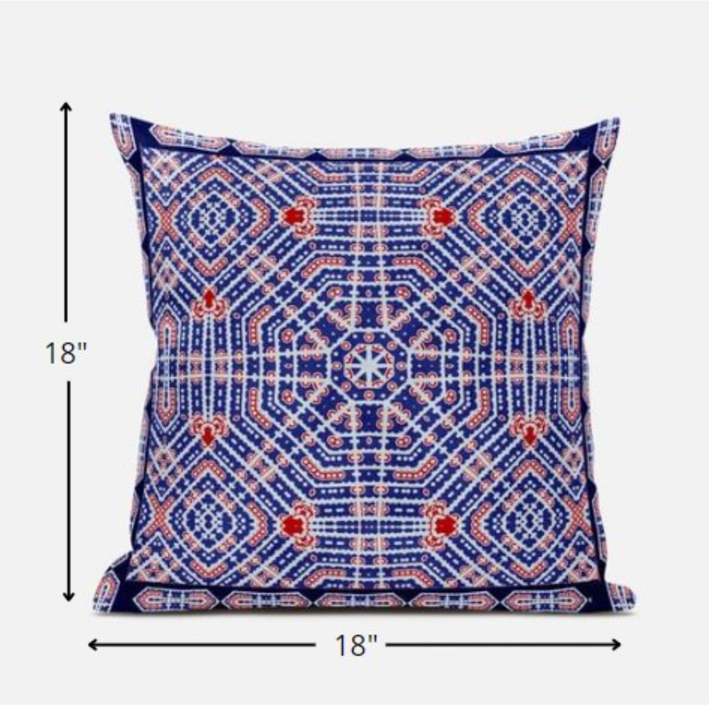 18” Blue Red Geostar Zippered Suede Throw Pillow