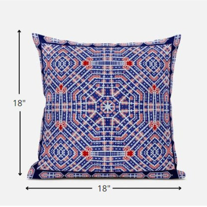 18” Blue Red Geostar Zippered Suede Throw Pillow