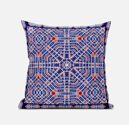 18” Blue Red Geostar Zippered Suede Throw Pillow