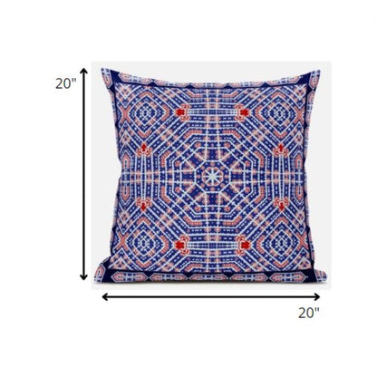 18” Blue Red Geostar Zippered Suede Throw Pillow