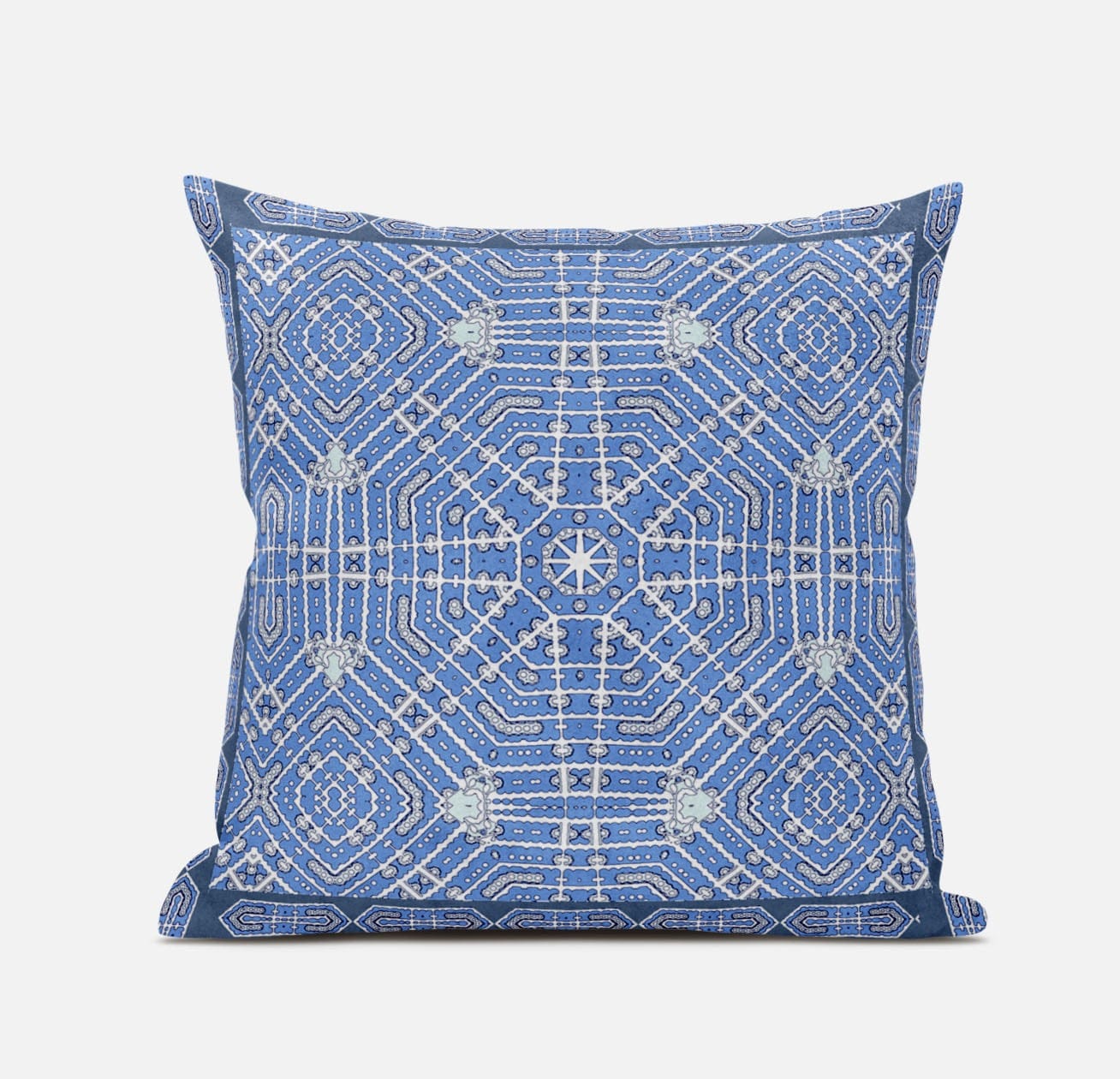 16” Blue White Geostar Zippered Suede Throw Pillow