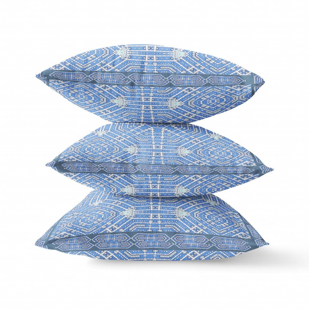 18” Blue White Geostar Zippered Suede Throw Pillow