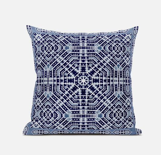16” Indigo Blue Geostar Zippered Suede Throw Pillow