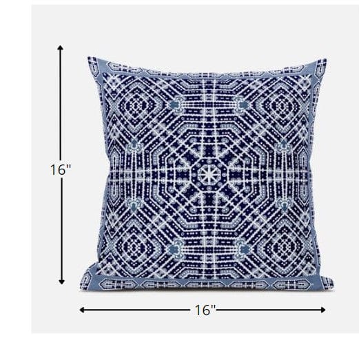 16” Indigo Blue Geostar Zippered Suede Throw Pillow