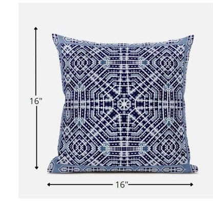 16” Indigo Blue Geostar Zippered Suede Throw Pillow