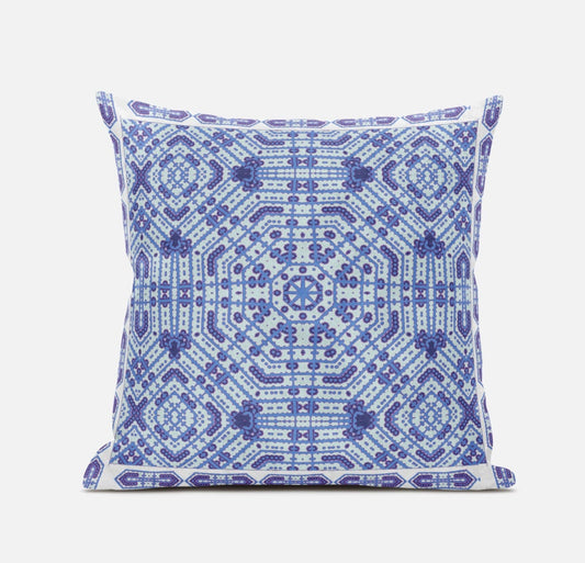 18” Cyan Blue Geostar Zippered Suede Throw Pillow