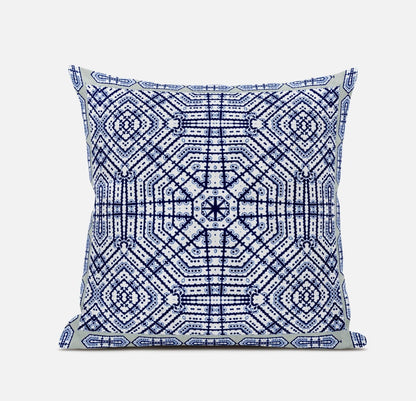 16” Navy White Geostar Zippered Suede Throw Pillow