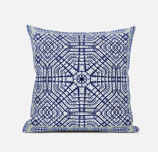 18” Navy White Geostar Zippered Suede Throw Pillow