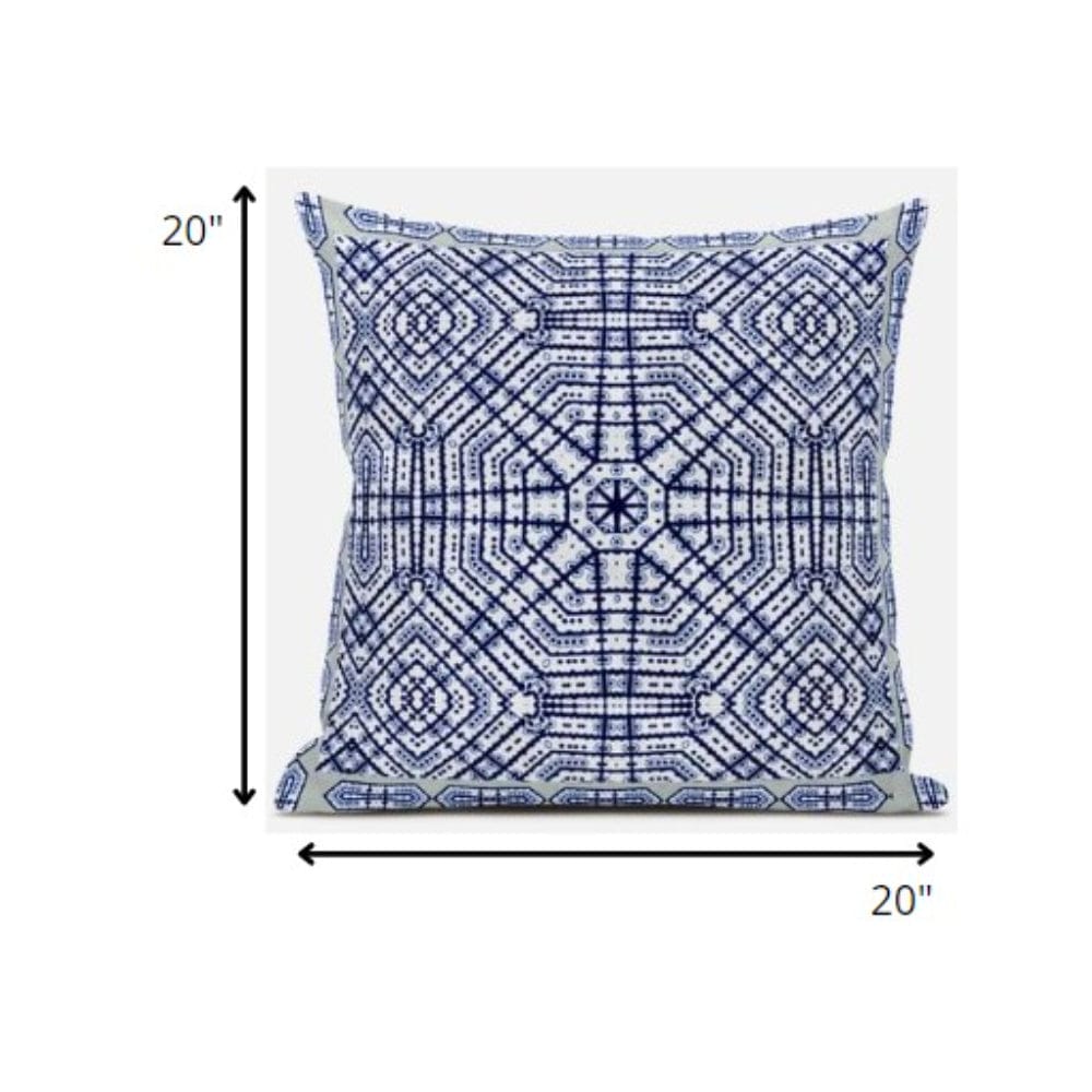 18” Navy White Geostar Zippered Suede Throw Pillow