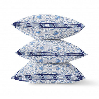 18” Blue Gray Geostar Zippered Suede Throw Pillow