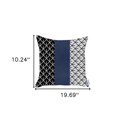 20" X 20" Navy Blue Geometric Zippered Handmade Faux Leather Throw Pillow Cover