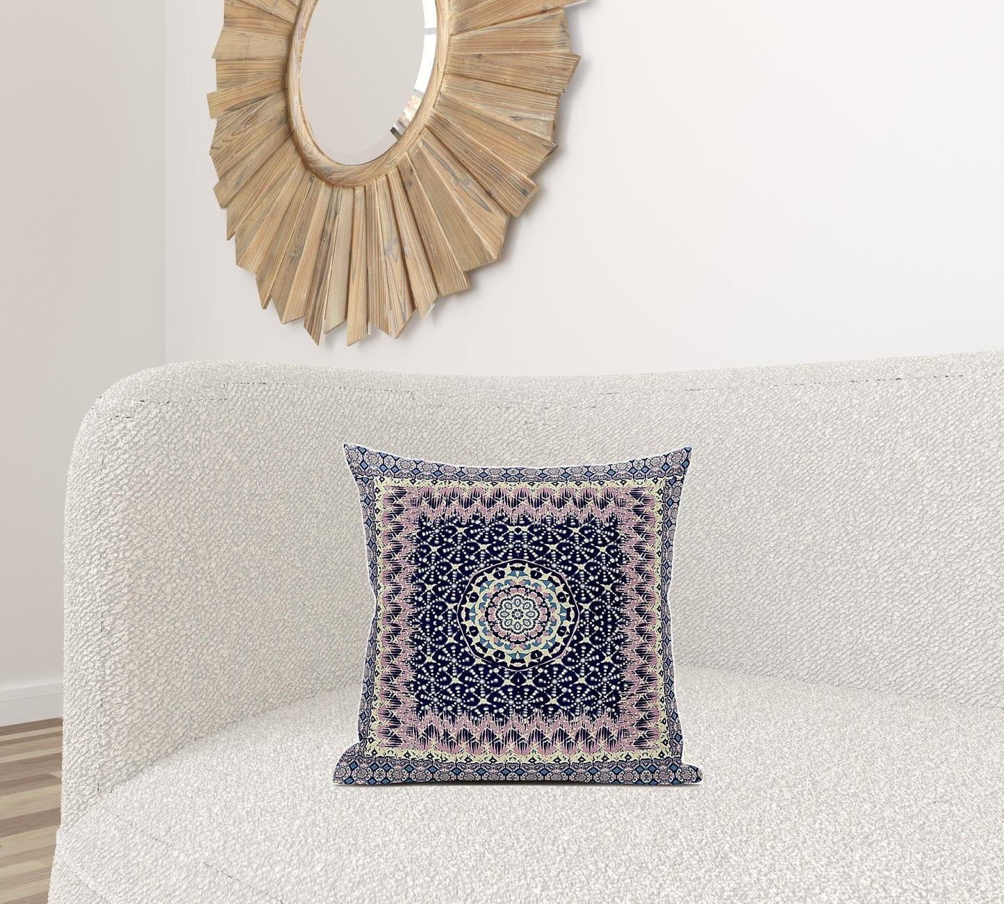 18" X 18" Grey Blue Floral Blown Seam Suede Throw Pillow