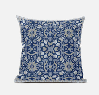 20" X 20" Dark Blue Gray Paisley Blown Seam Suede Throw Pillow